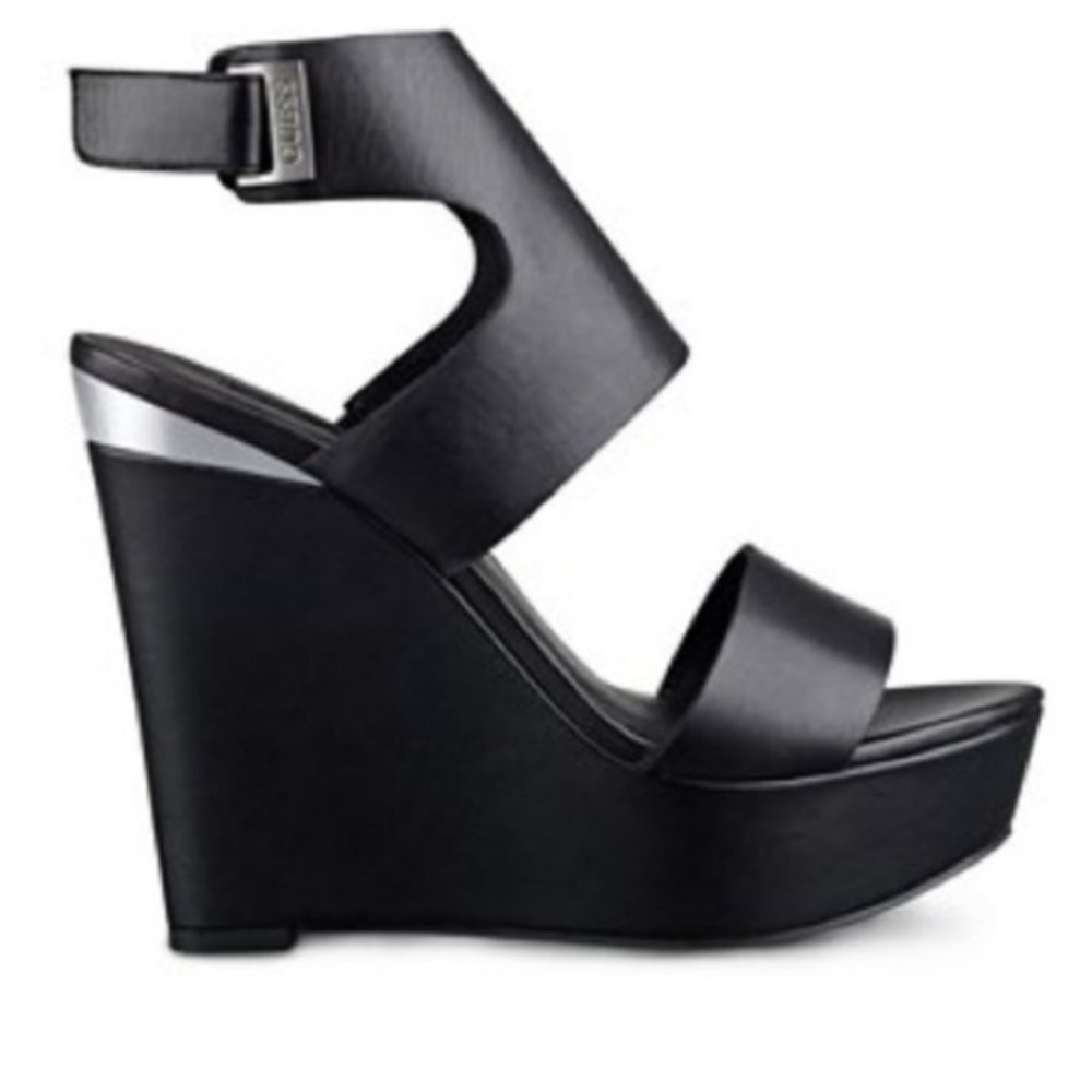 Guess Oppal Platform Wedges‎ Shoes Black Sz 6.5